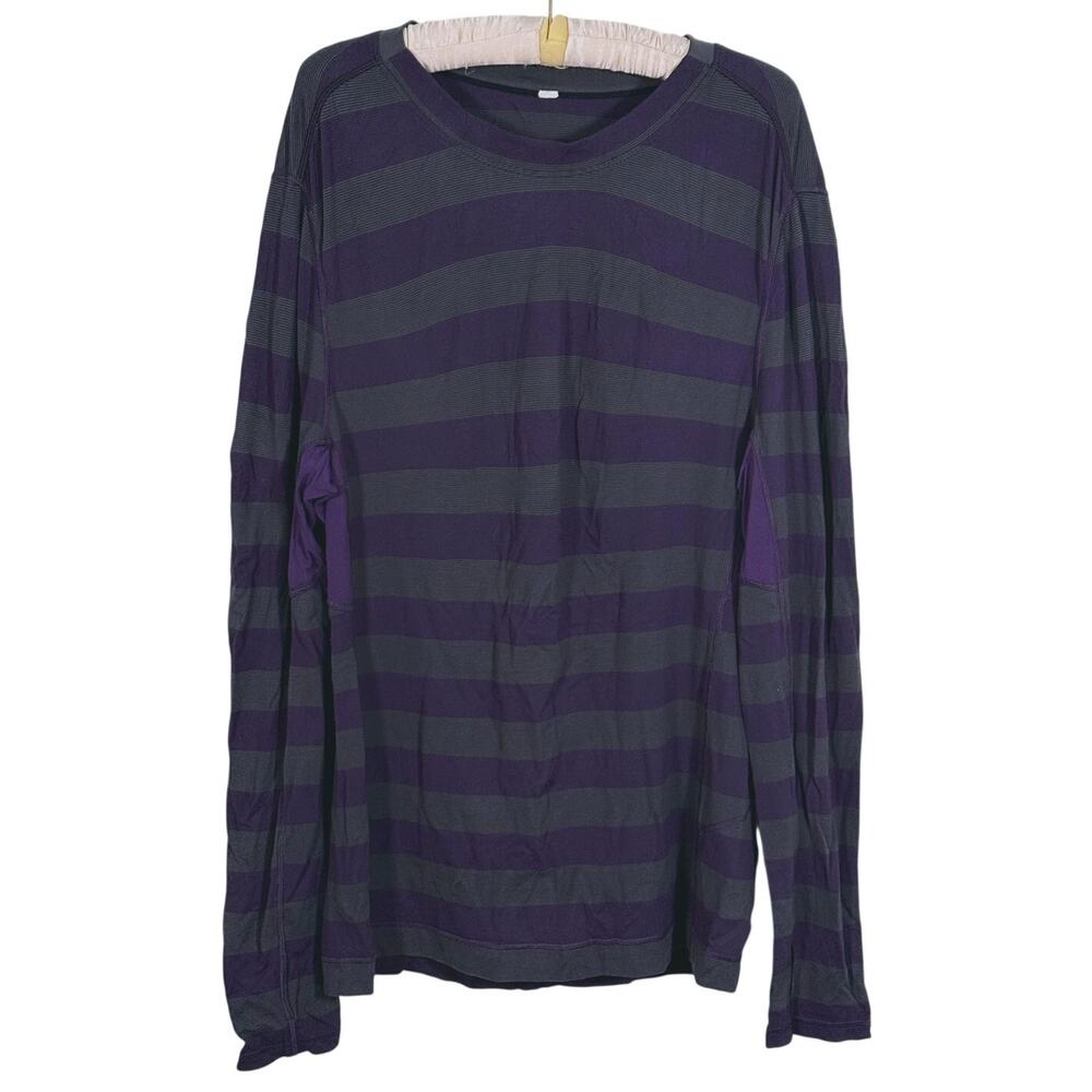 Lululemon Mens Pacific Run Long Sleeve Shirt Size L Purple Striped Athletic Gym